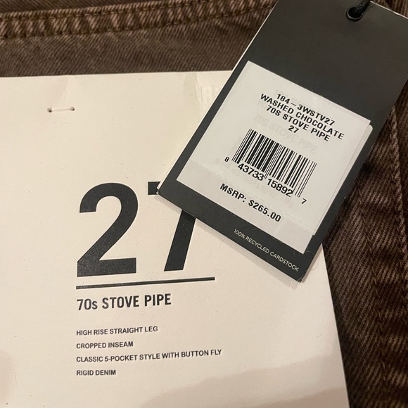 NWT Redone Washed Chocolate 70s Stove Pipe denim, size 27 - Picture 7 of 7